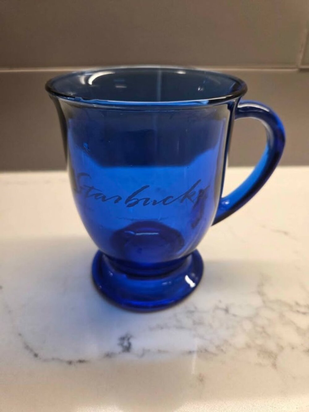 Vintage cobalt blue glass Starbucks mug